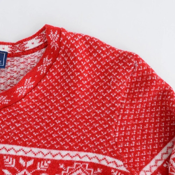 Vintage 90's Cherokee Red  & Cream Snowflake 30% Wool Knit V-Neck Sweater L - Picture 12 of 12